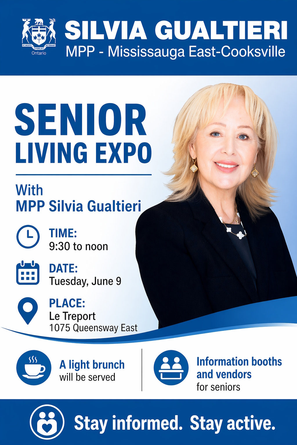 Senior Living Expo with MPP Silvia Gualtieri image source: River Grove Seniors Friendship Club